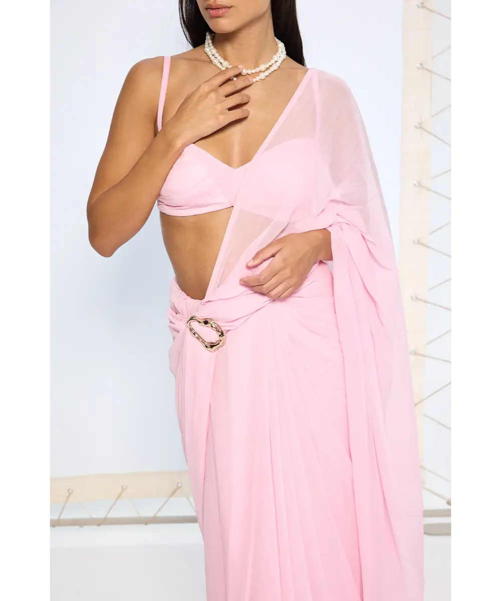 EKAYA BANARAS - Blush Pink Brooch Saree